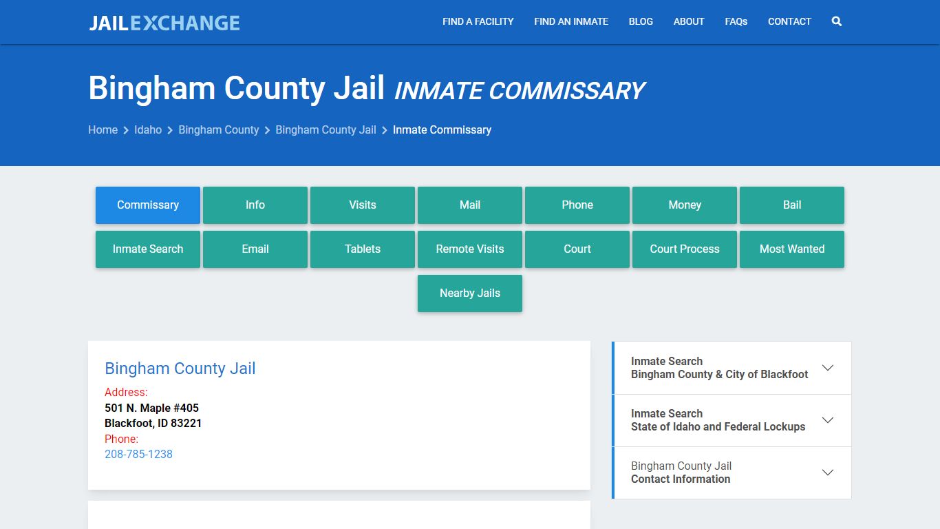 Inmate Commissary, Care Packs - Bingham County Jail, ID